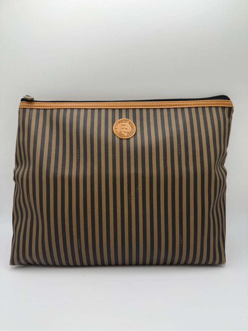 Vintage Fendi Pequin Striped Canvas Leather pouch